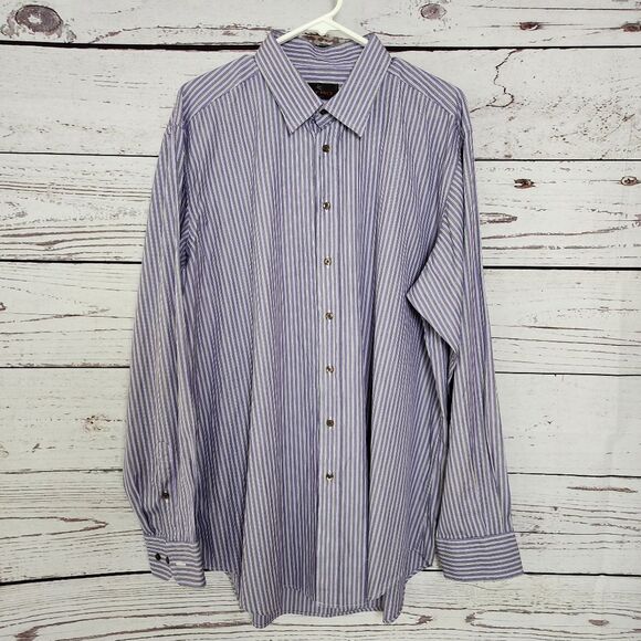Etro Mens Purple Button Down Striped Cotton Shirt EU 46 US XXL - Picture 1 of 8